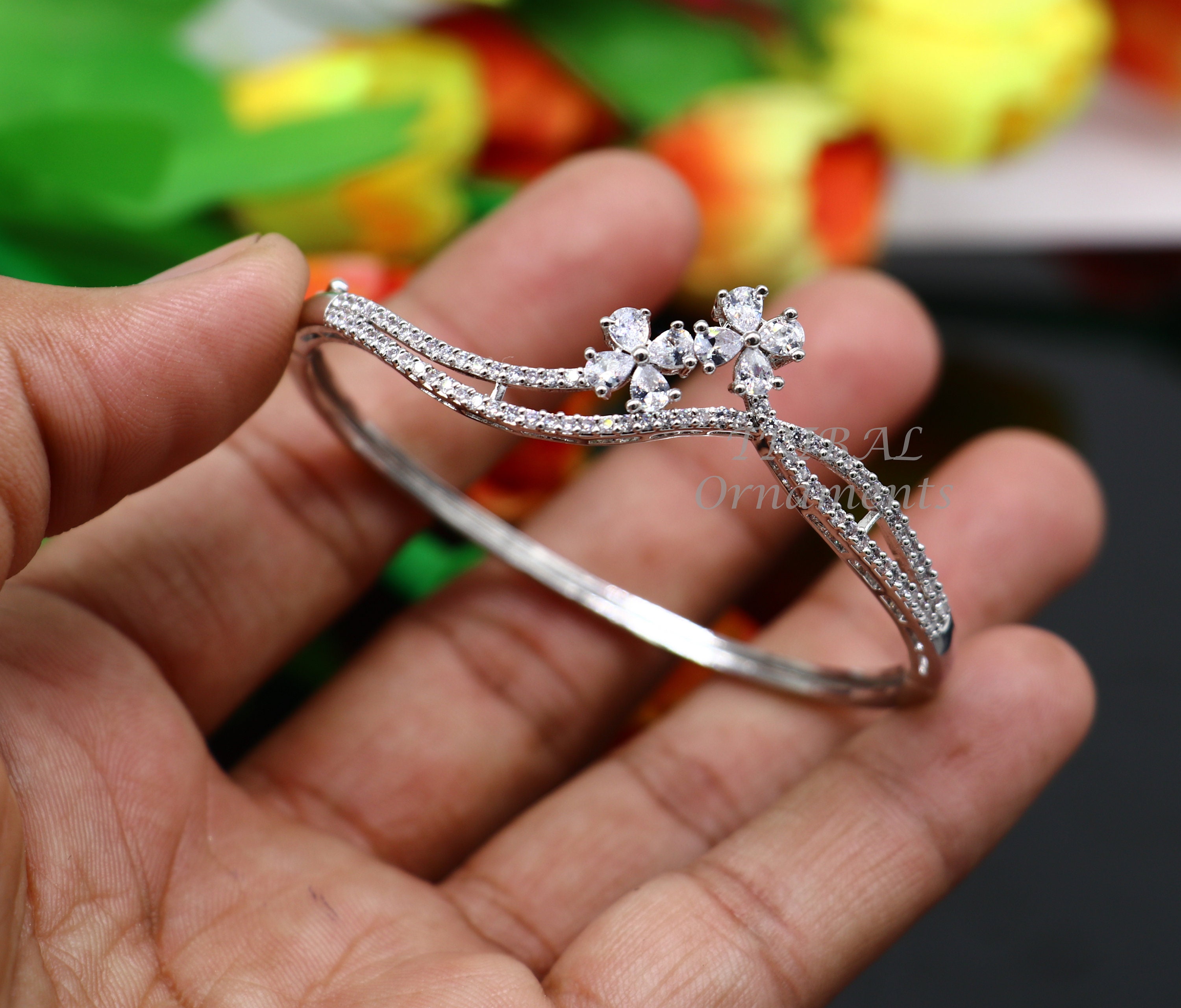 925 Sterling Silver Handmade Amazing Cubic Zircon Cuff