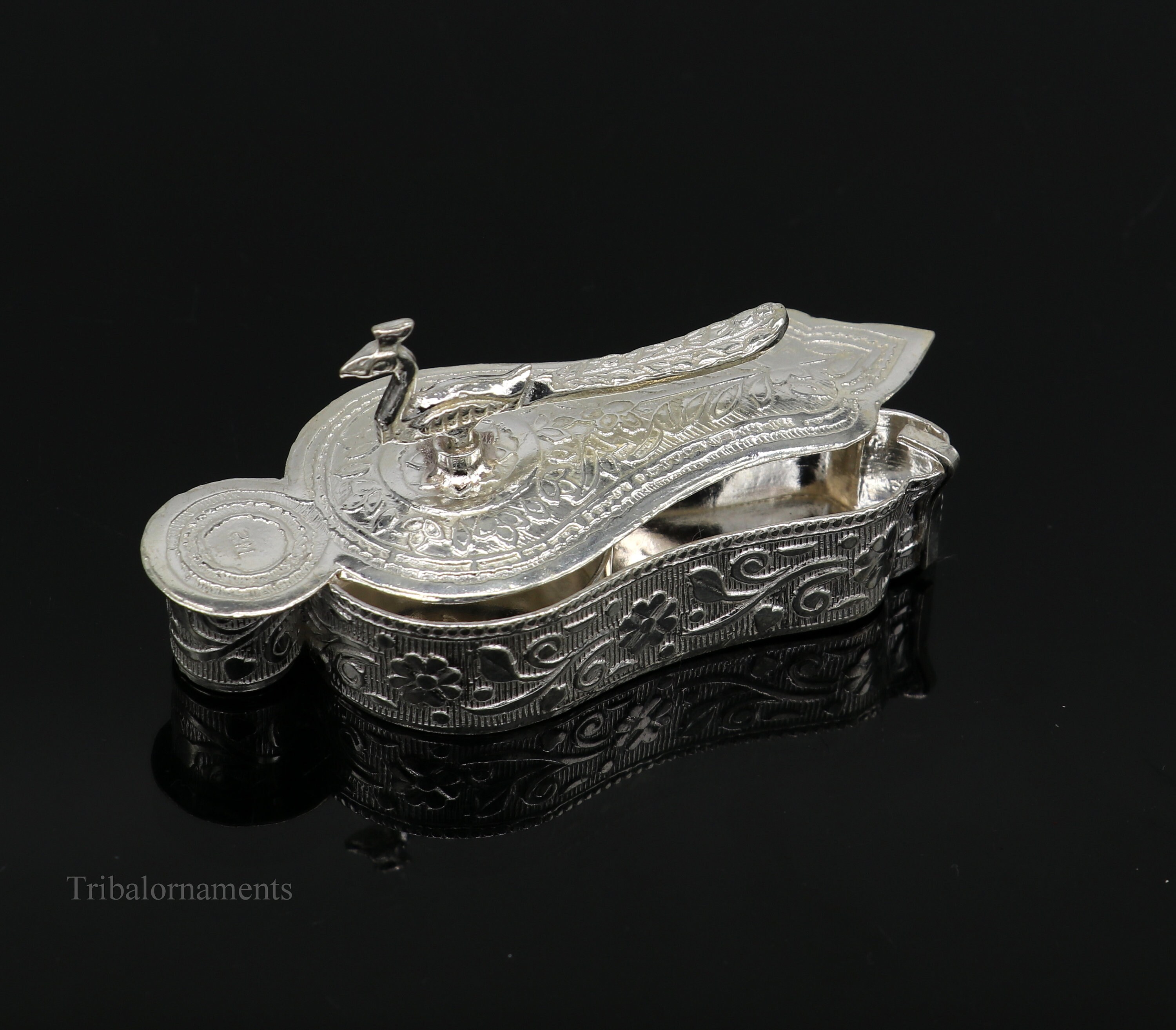 925 sterling silver handmade fabulous unique design peacock trinket box, brides gift, casket box silver article, silver utensils stb162