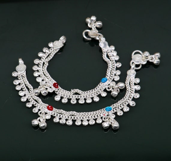 Snake Chain Anklet, Sterling Silver Beaded Ankle Bracelet, Simple