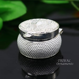 Vintage egal design 925 sterling silver handmade trinket box, eye kajal box, container box, kumkum box, sindur box, best brides gift stb381