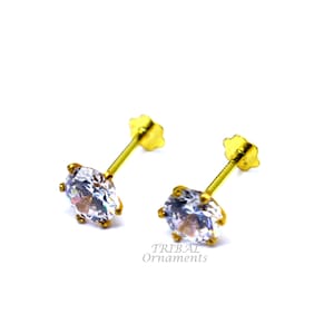 5mm 18kt yellow gold handmade single stone round shape stud earring cartilage earring customized unisex screw back stud jewelry er149