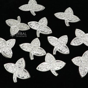 3x2.7 cm シヴァ神 11 ベルパトラ 純銀製ハンドメイド ベルバパトラ、シヴァ崇拝/プージャ用品、プージャ用ベルツリーの葉 su1248
