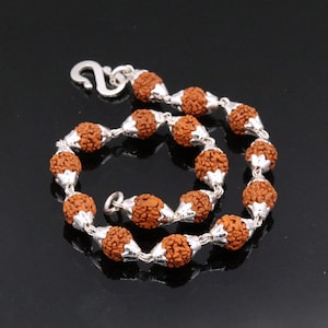 Vintage 925 sterling silver natural rudraksha beads bracelet fabulous wrist jewelry for unisex from india sbr16