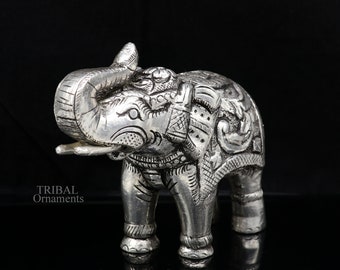 値下げ！超ビックな木の象の置物 4インチ 999 純銀製 ナクシワークデザイン 木製ベース 上部