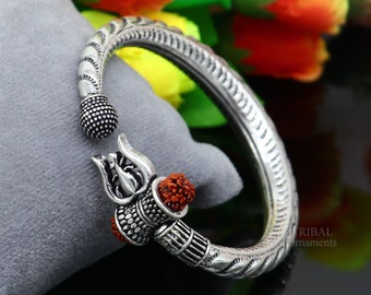 925 sterling silver handmade lord shiva Babubali kada bangle bracelet, best Shiva trident trishul kada, men's gifting jewelry RNSK470