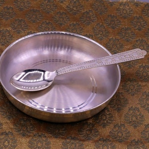 999 sterling silver handmade silver plate tray and spoon set, silver baby vessels set , silver vessels , silver utensils from india sv04