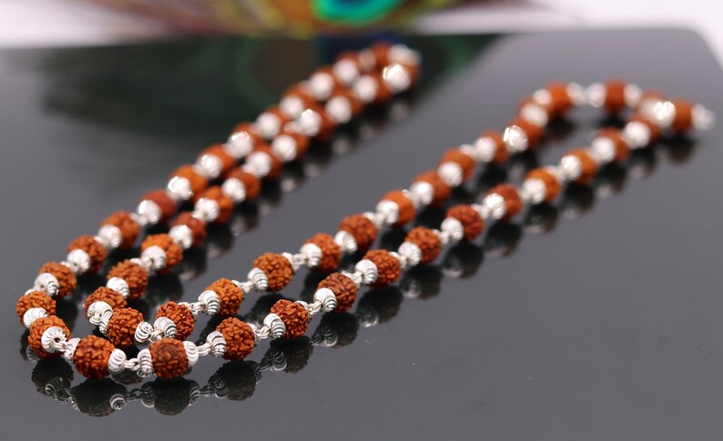 Handmade Sterling silver gorgeous natural rudraksh beads 26 inches long 54 beads japp mala necklace from rajasthan india ch38