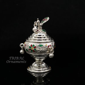 925 sterling silver trinket box, kumkum box/ casket box bridal enamel jewelry box collection, container box, jewelry box gifting art stb711