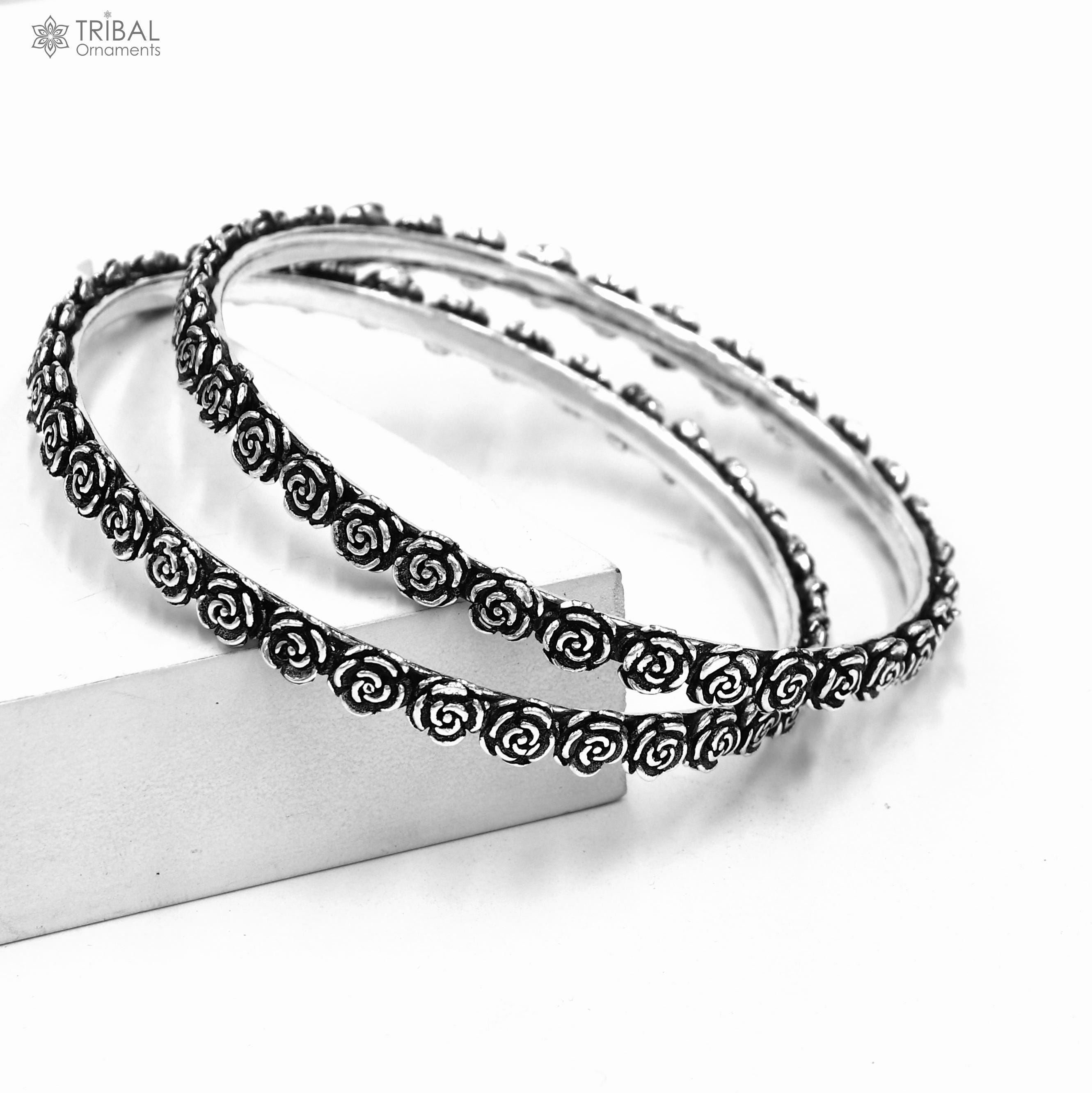 925 Sterling Silver Handmade Customized Flower Design Bangle Kada