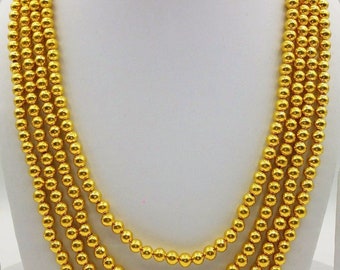 Collana con catena di perline da sposa in oro 20k, catena a palline in oro giallo 4 fili, mala con perline