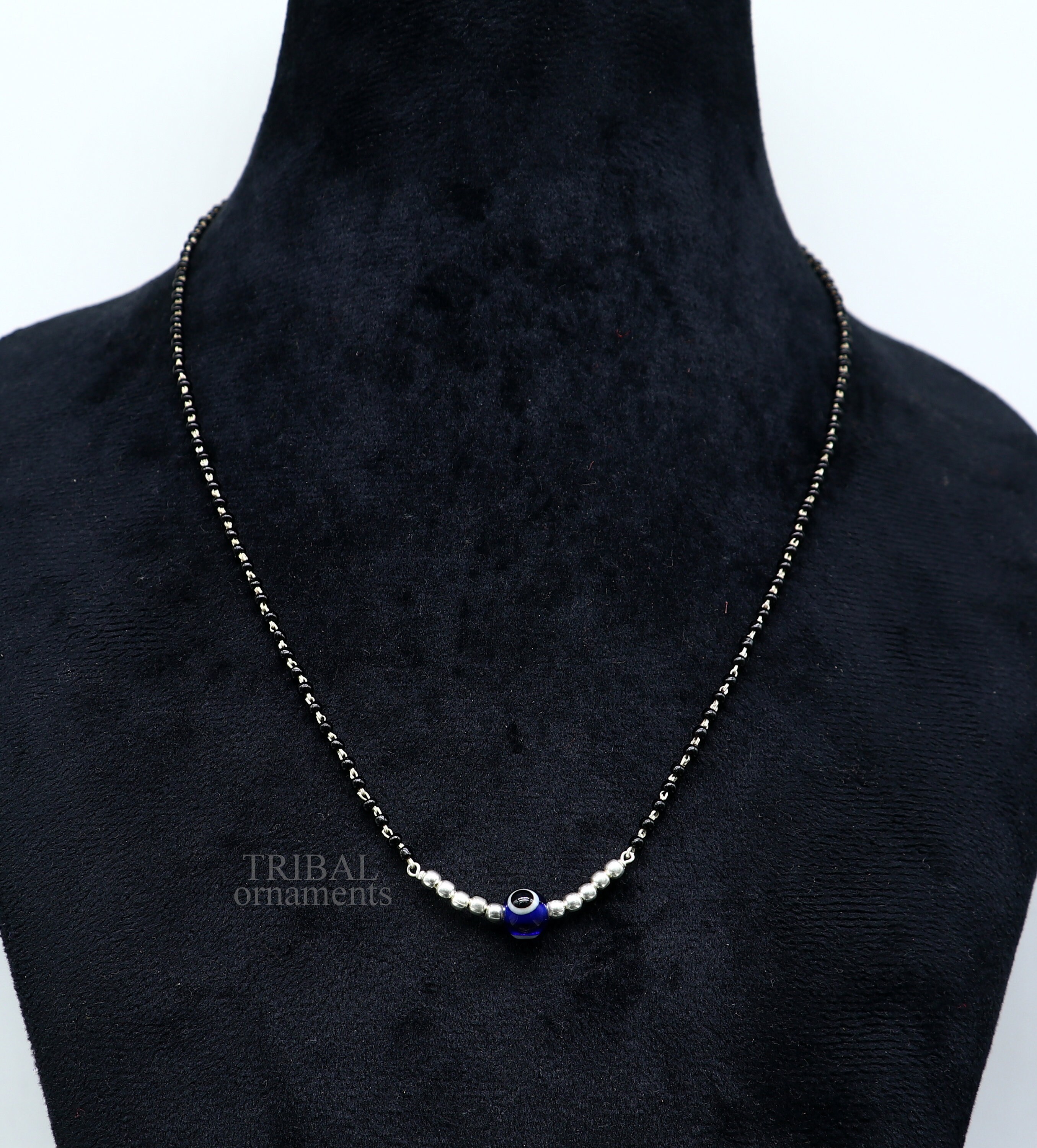 925 Sterling Silver Black Beads Chain Necklace, Gorgeous 925 Sterling Silver Black Beads Chain Necklace, Gorgeous