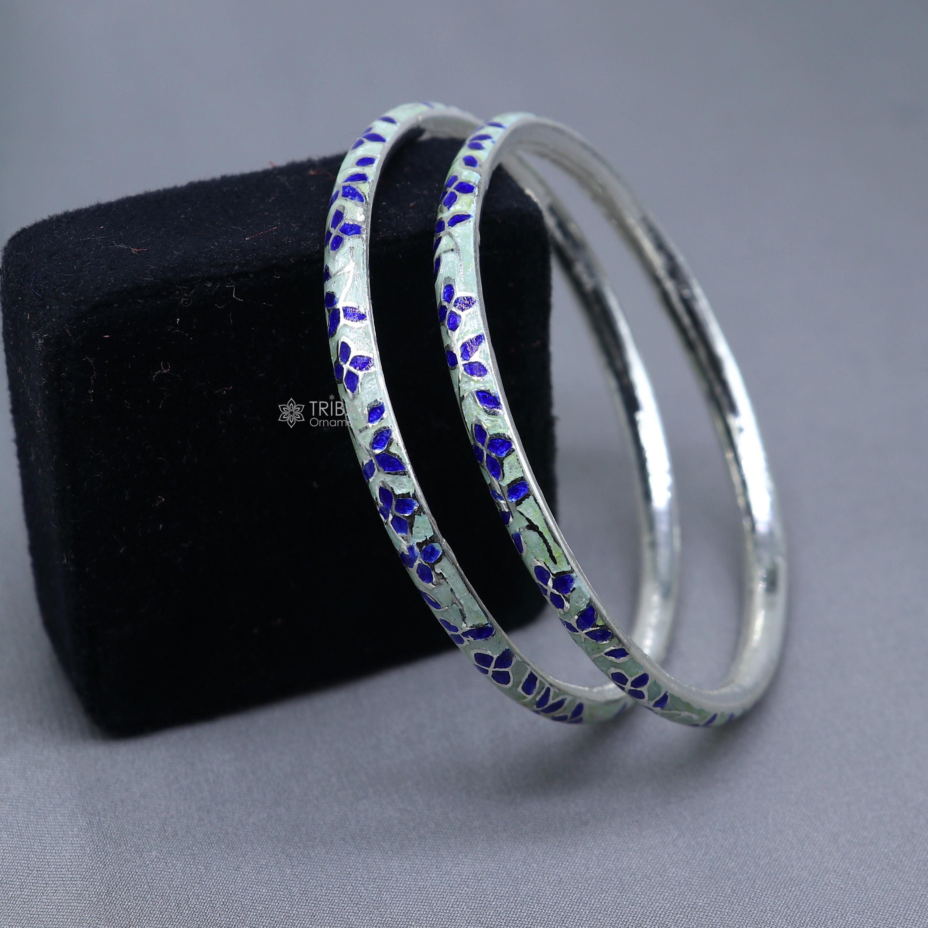 925 Sterling Meenakari Work Designer Bangle Bracelet Pure