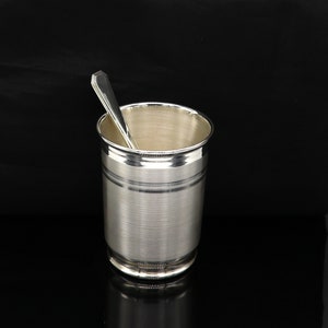 999 fine solid silver handmade water glass or milk tumbler and spoon, best baby set, excellent baby gifting utensils, silver article sv121