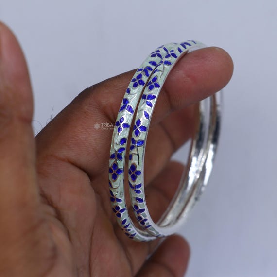925 Sterling Meenakari Work Designer Bangle Bracelet Pure
