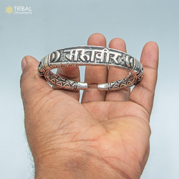 925 Sterling Silver Handmade Mahaveer Design Chitai Bangle