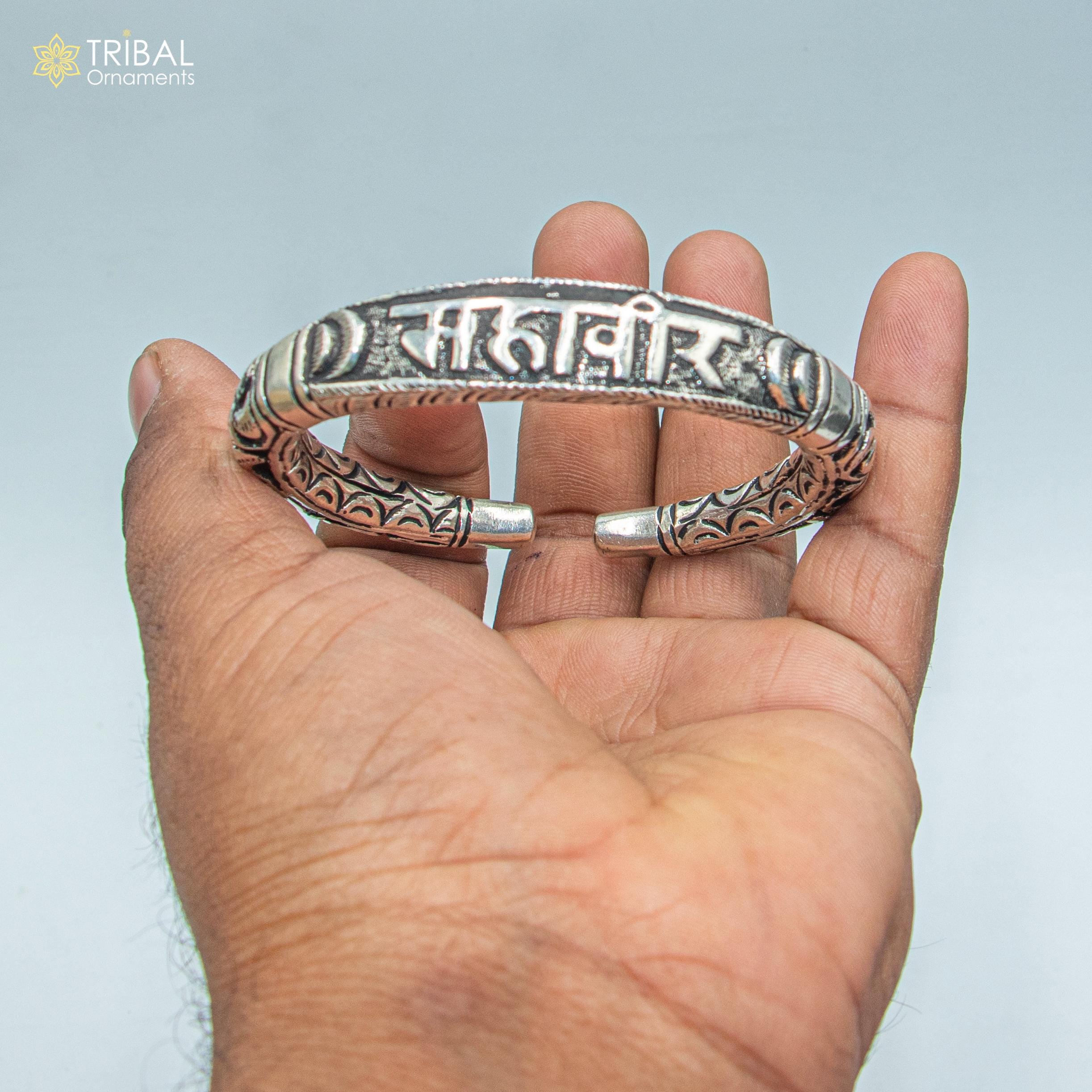925 Sterling Silver Handmade Mahaveer Design Chitai Bangle