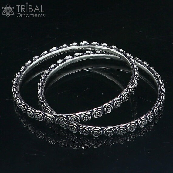925 Sterling Silver Handmade Customized Flower Design Bangle Kada