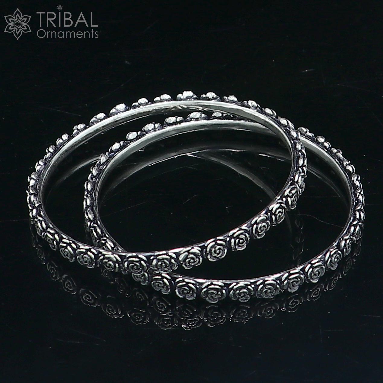 925 Sterling Silver Handmade Customized Flower Design Bangle Kada
