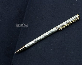 Stylo à bille de luxe unique fait main en argent sterling 925, meilleur article cadeau en argent d'Inde art756