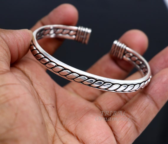 925 Sterling Silver Bright Cuff Bangle Bracelet Kada, Gorgeous
