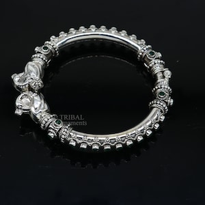 925 Sterling silver handmade vintage peacock design cubic zircon stone tribal ethnic belly dance bangle bracelet gifting kada Rnsk482