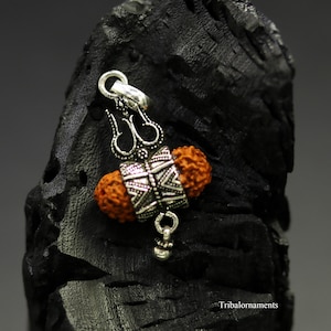 925 sterling silver handmade fabulous natural rudraksh lord shiva trident shape vintage design pendant with hanging drops jewelry nsp377