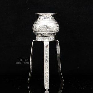 925 sterling silver handmade God shiva lingam water flow pot or puja kalas for Abhishek of lingam, best worshipping article from india su735