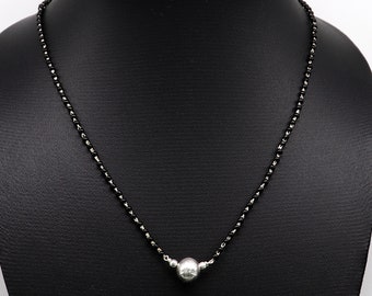 925 スターリングシルバー ブラックビーズチェーンネックレス