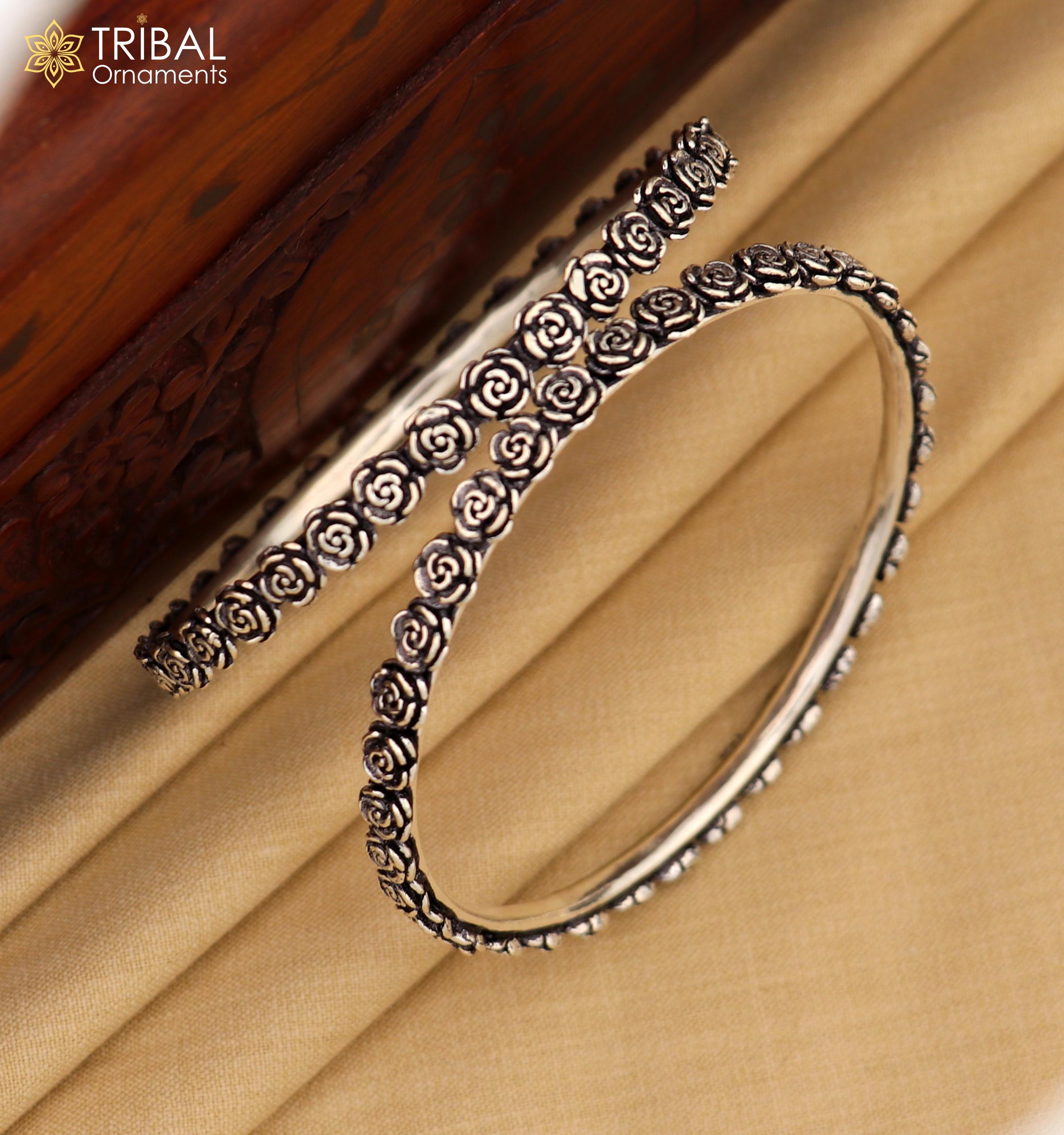 925 Sterling Silver Handmade Customized Flower Design Bangle Kada