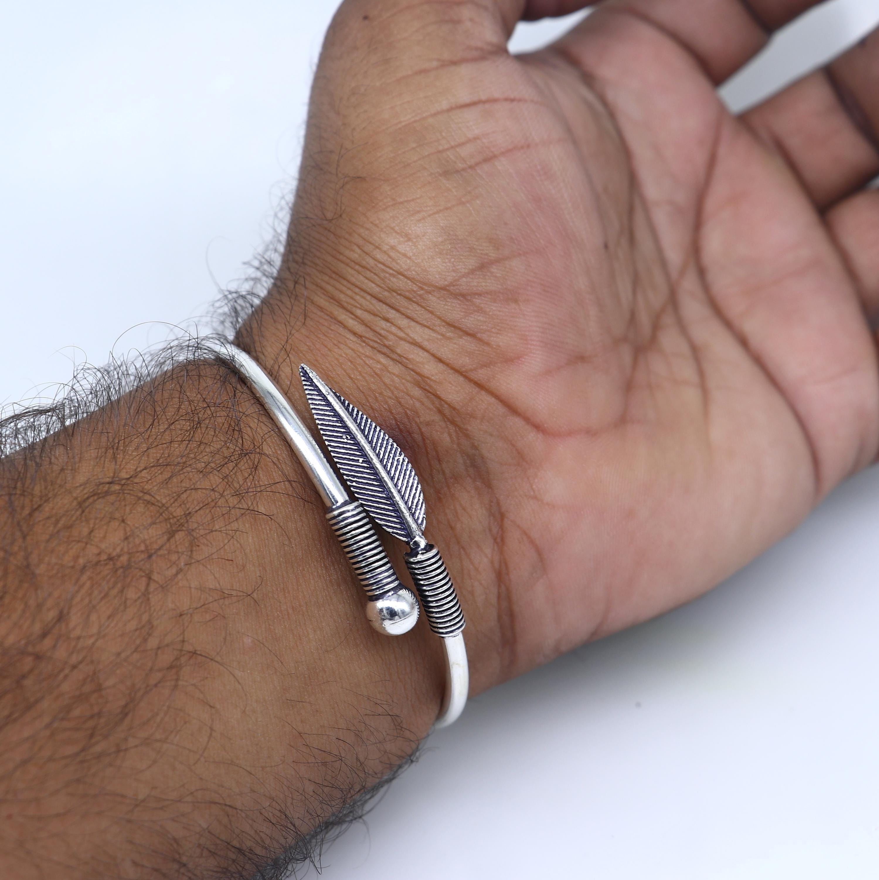 925 Sterling Silver Handmade Stylish Leaf Design Kada Bangle