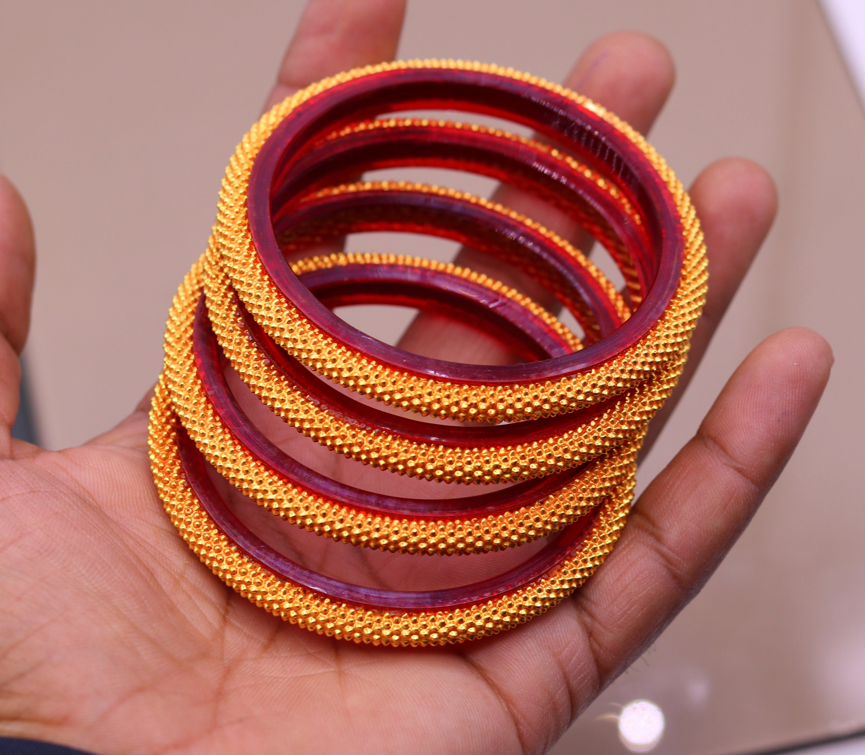 Vintage Design Handmade 22kt Yellow Gold Bangle Bracelet Kangan