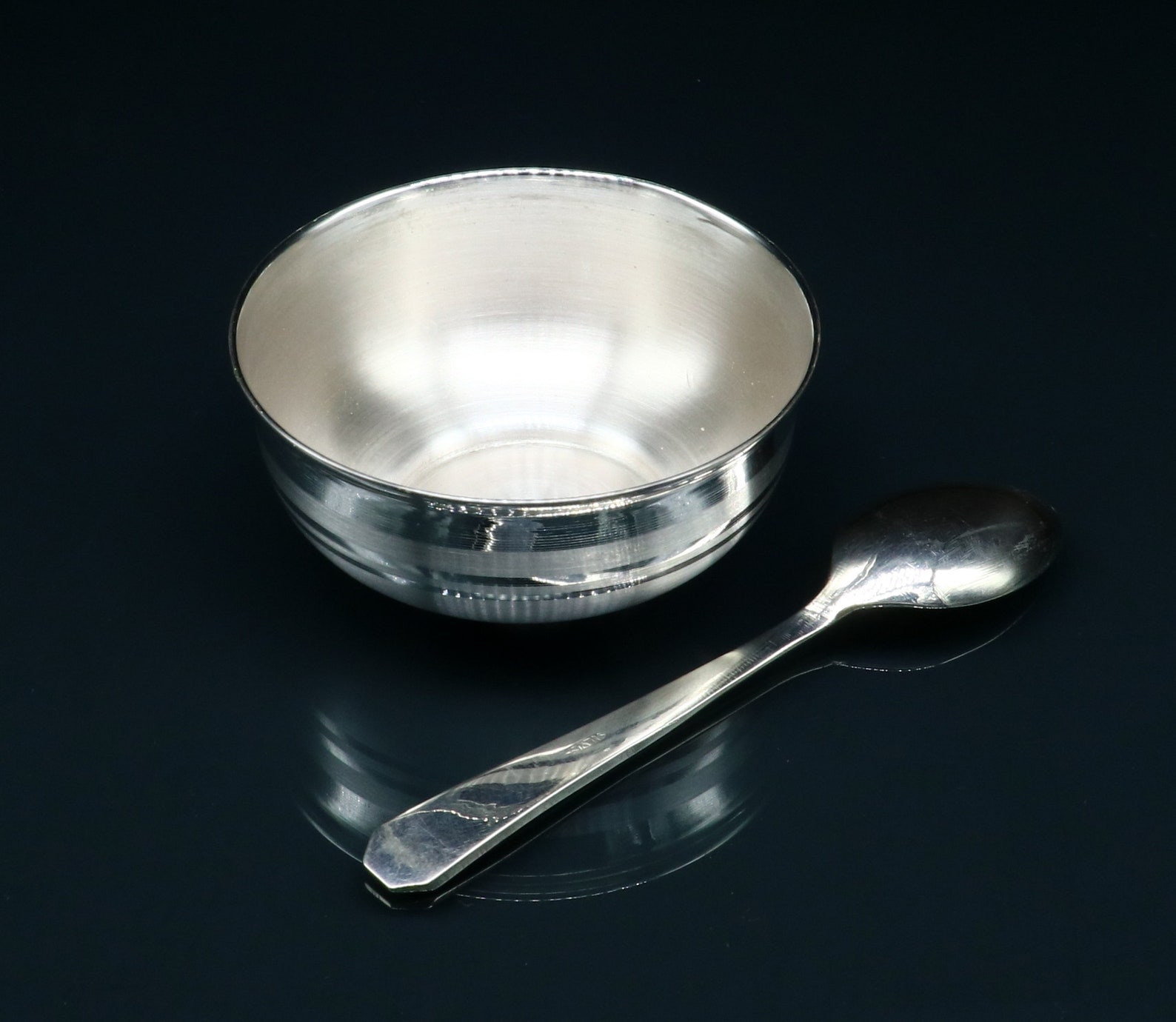 999 Fine Silver Handmade Small Baby Bowl and Spoon Set Silver Etsy