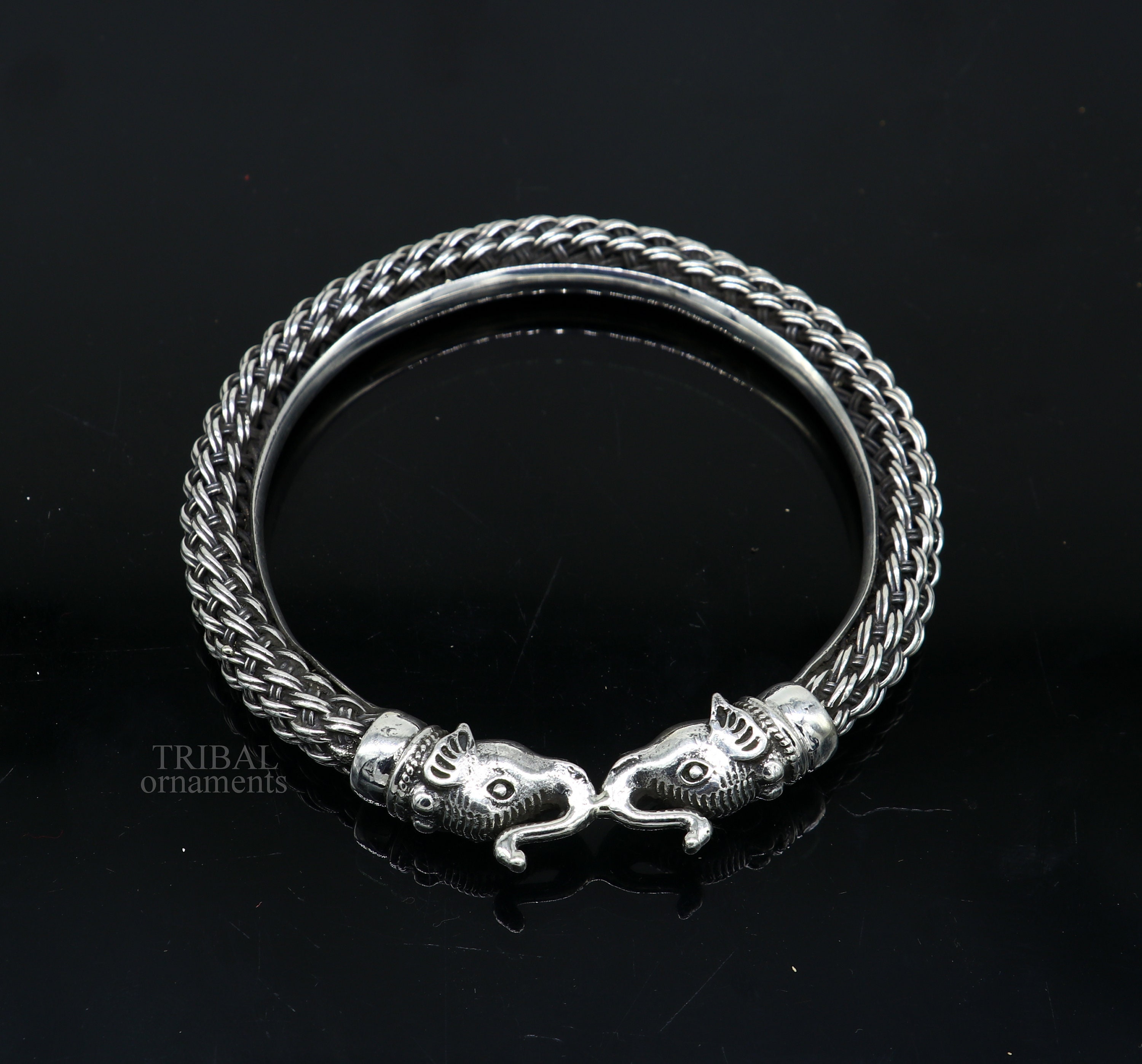 Bracciale Rigido Aperto Donna Con Elefante, Argento 925, Larghezza 38mm, Regolabile