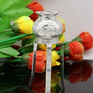 925 sterling silver handmade God shiva lingam water flow pot or puja kalas for Abhishek of lingam, best worshipping article from india su735 image 6