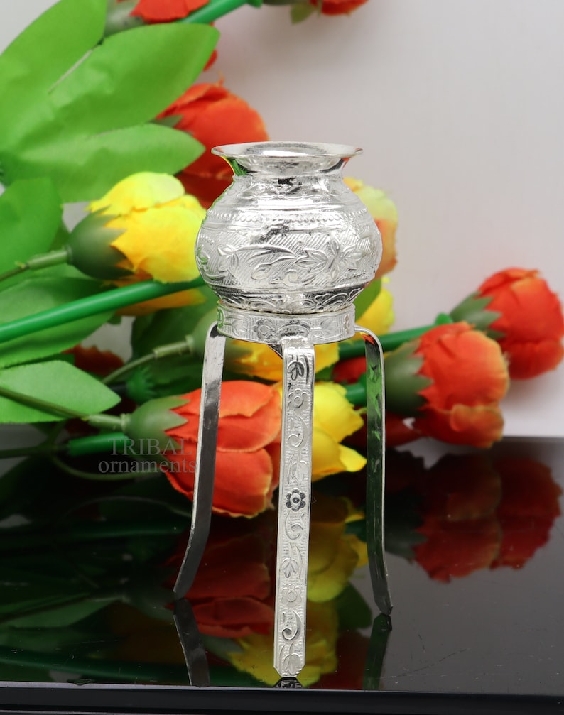 925 sterling silver handmade God shiva lingam water flow pot or puja kalas for Abhishek of lingam, best worshipping article from india su735 image 6