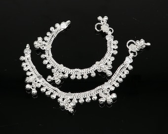 Tobillera unisex de plata de ley maciza de 5,5 pulgadas, hecha a mano, para bebés y niños, con dije personalizado, ank422