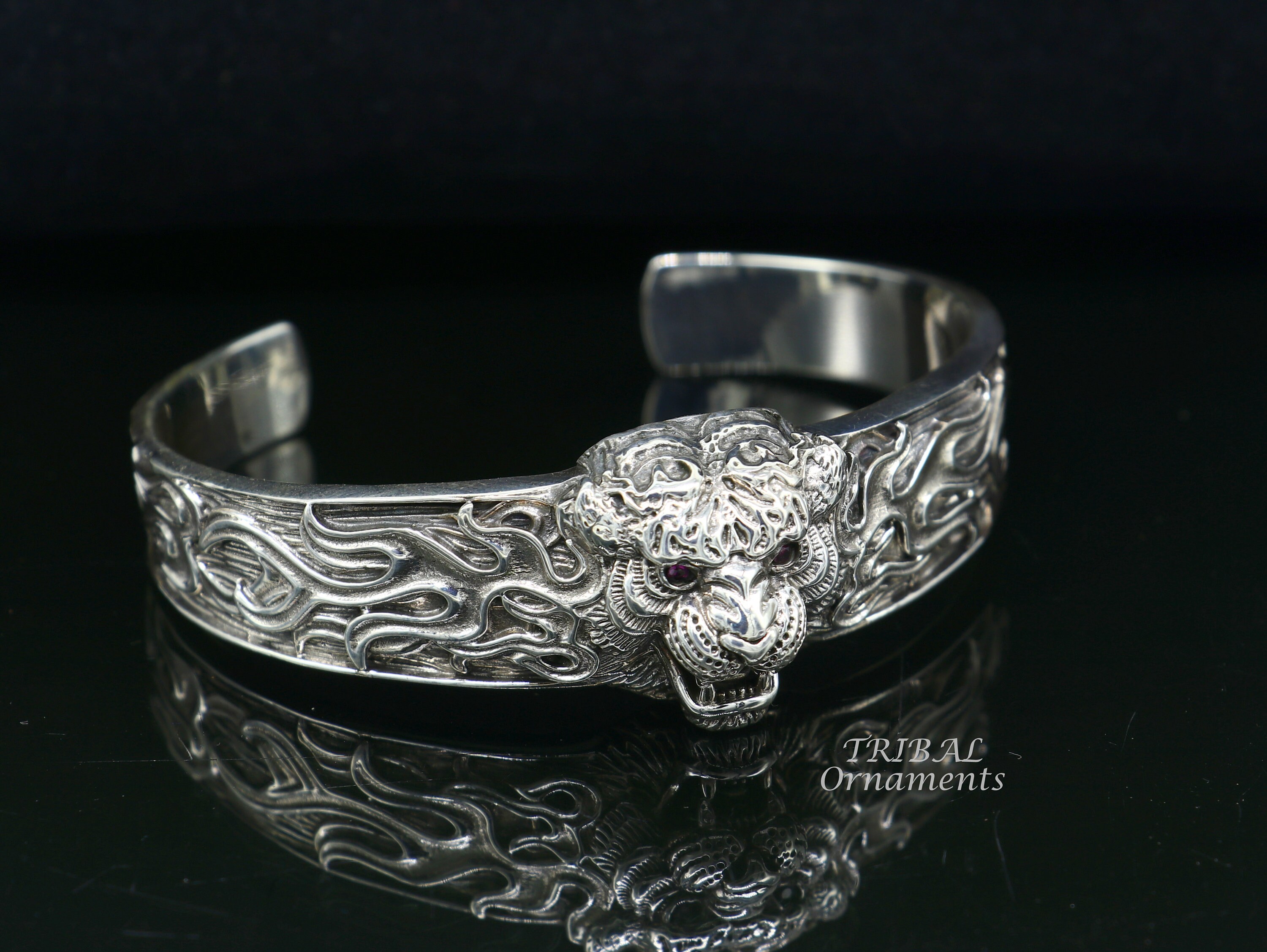 925 Sterling Silver Handmade Excellent Lion Face Solid Cuff