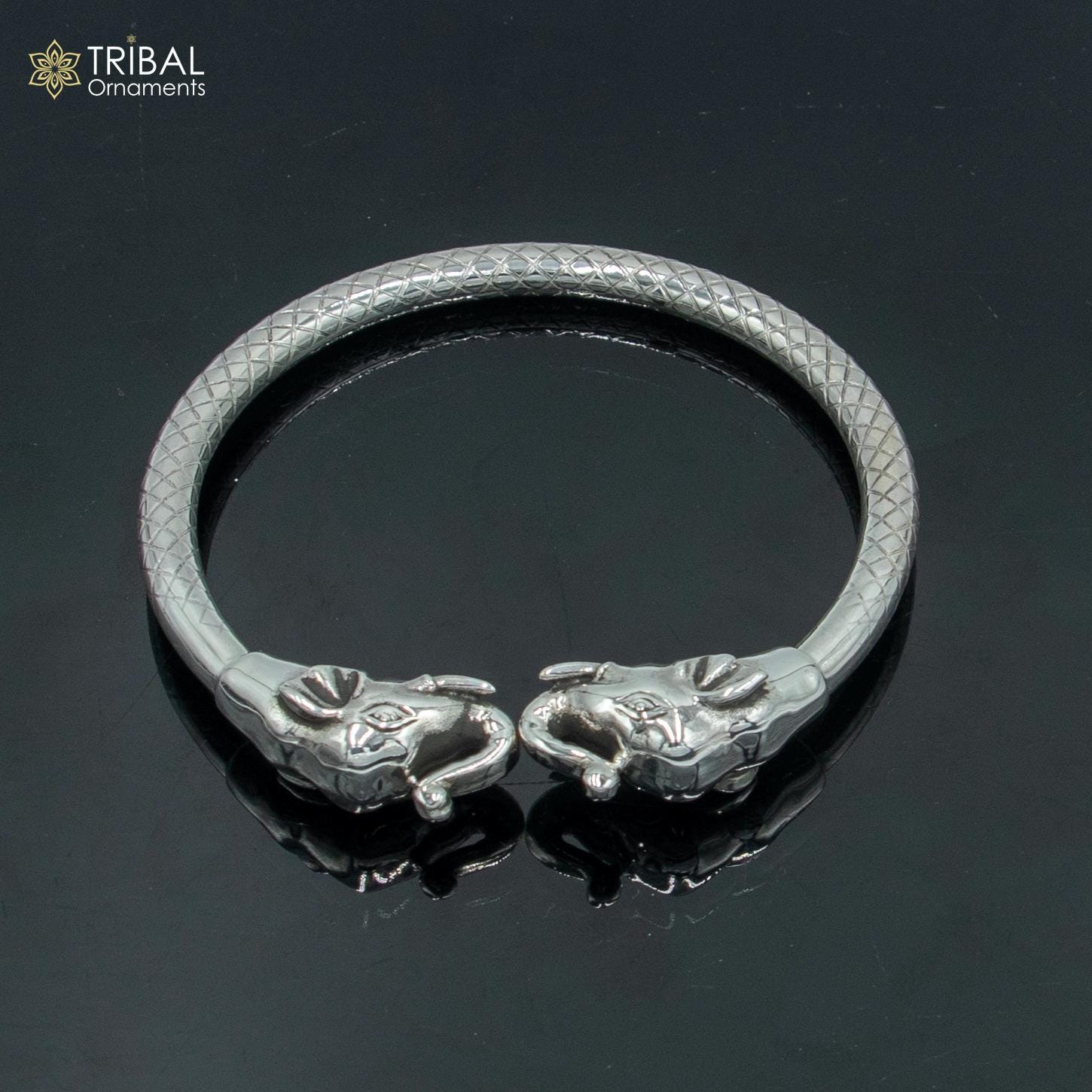 925 Sterling Silver Handmade Elephant Design Bangle Bracelet