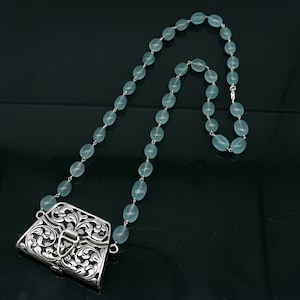 925 prata esterlina artesanal estilo carteira pingente medalhão com lindo colar de pedra de quartzo melhor presente recipiente colar set301