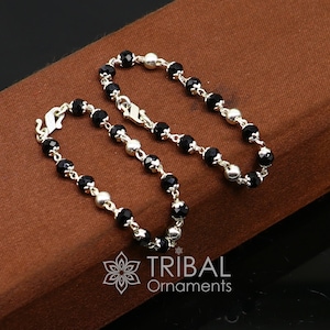 925 sterling silver customized black beads Nazariya bracelet, protect from evil eyes, new born baby bracelet stylish jewelry india bbr503