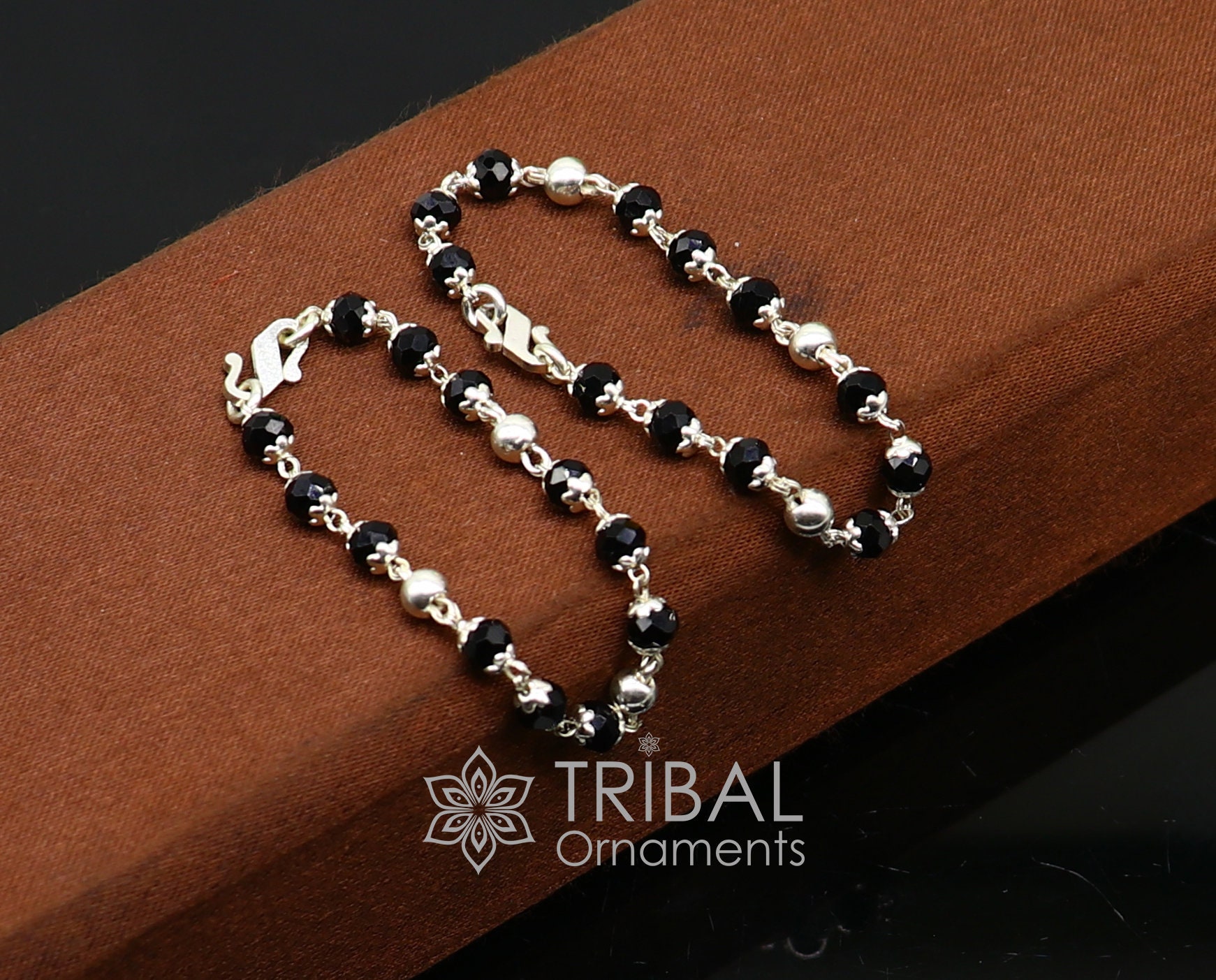 925 Sterling Silver Customized Black Beads Nazariya Bracelet