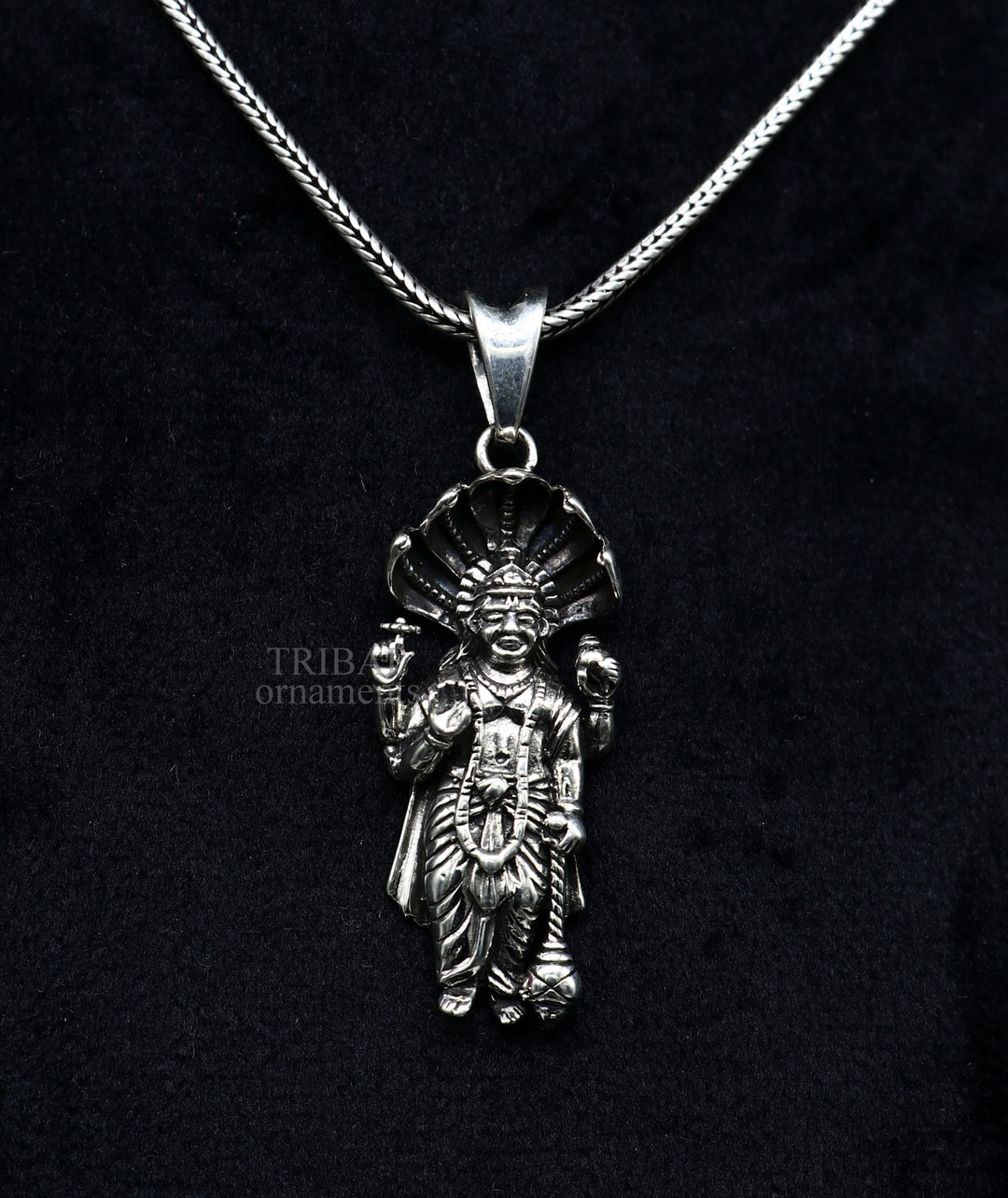 925 Sterling Silver Handmade Hindu Idol God Vishnu Pendant, Amazing