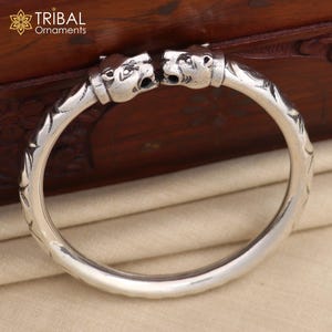 Exclusive Vintage lion face design handcrafted work 925 sterling silver bangle bracelet kada unisex customized gifting jewelry nsk707