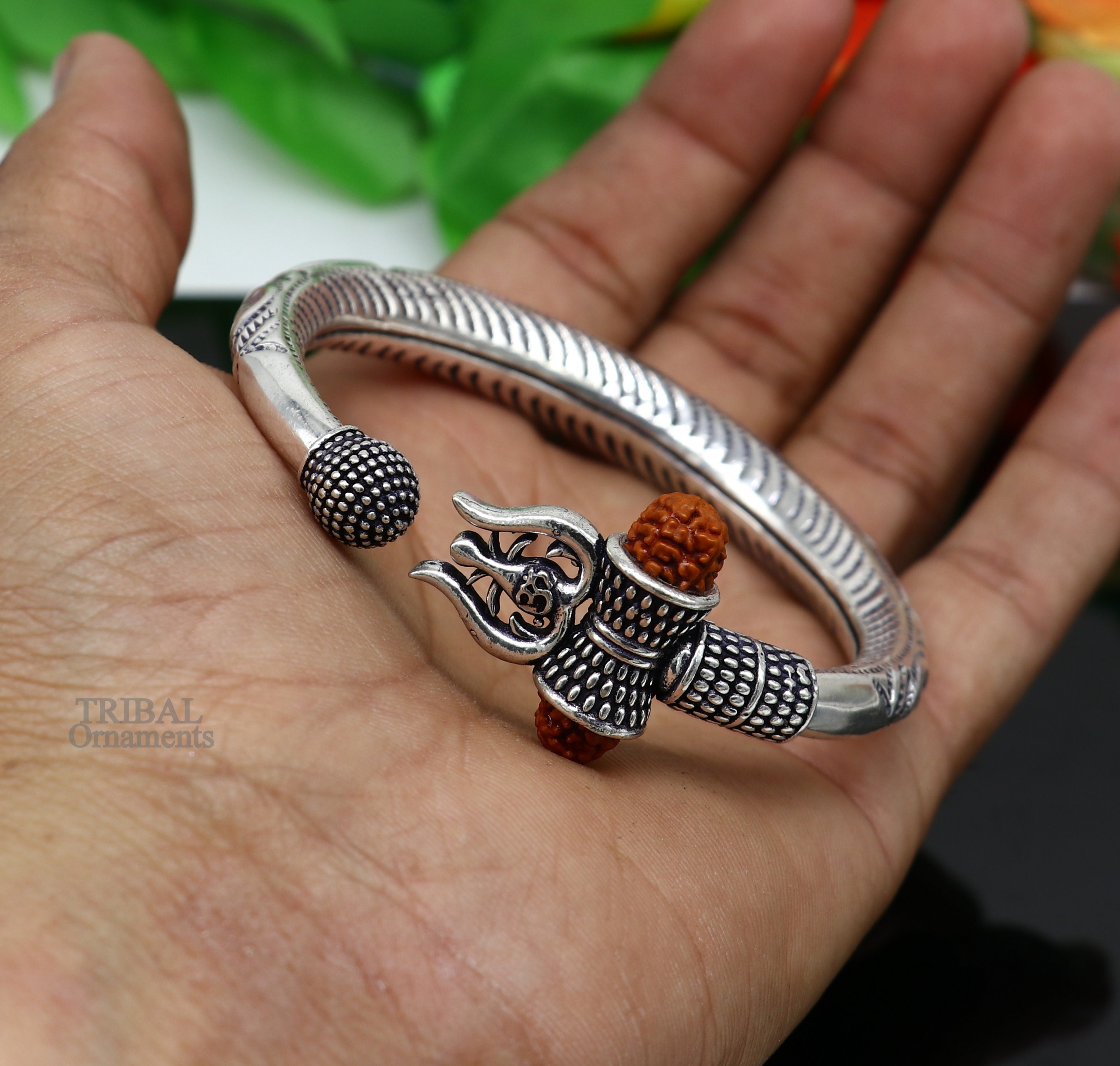 Divine Bahubali kada 925 Sterling silver handmade Lord Shiva trident Trishul  bangle bracelet natural Rudraksha beads customized kada nsk448 | TRIBAL  ORNAMENTS