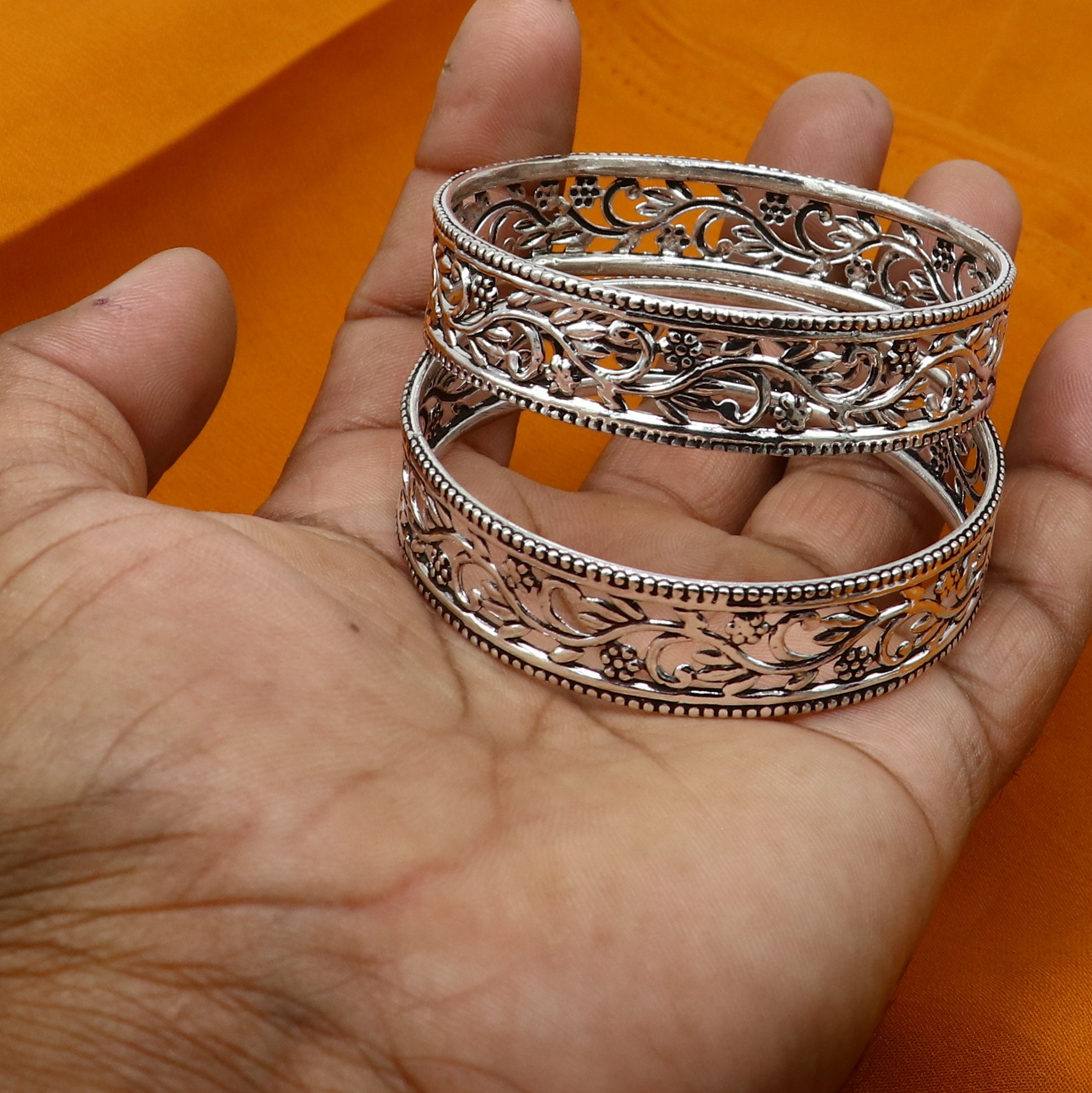 925 sterling silver handcrafted floral design bangles bracelet