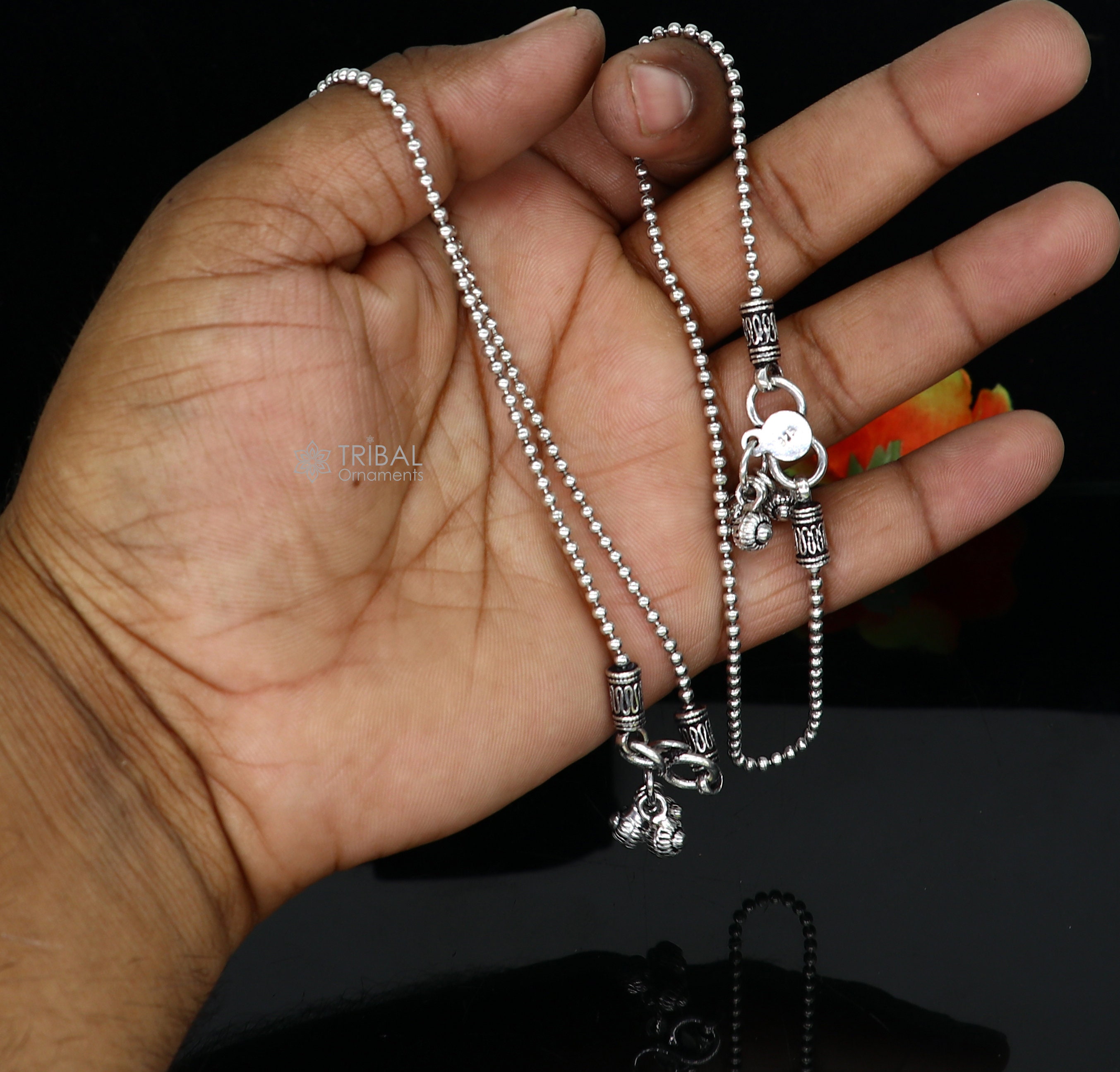 925スターリングシルバービーズ/ボールチェーンアンクレット