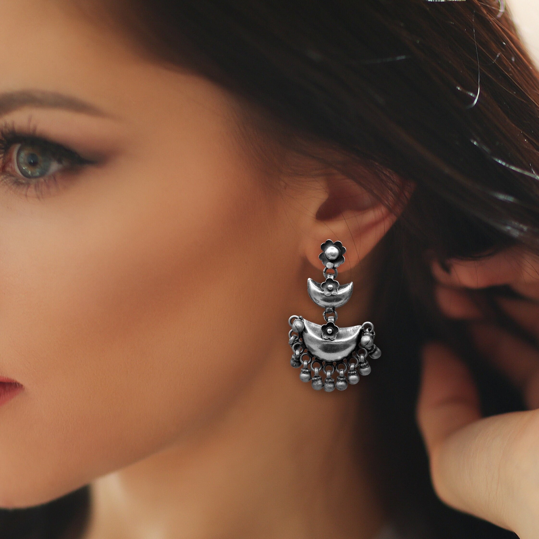 Boucles D'oreilles Cercles Suspendus Argent Sterling 925 - Longueur ~2-3/4 Pouces - Neuf Sans Emballage