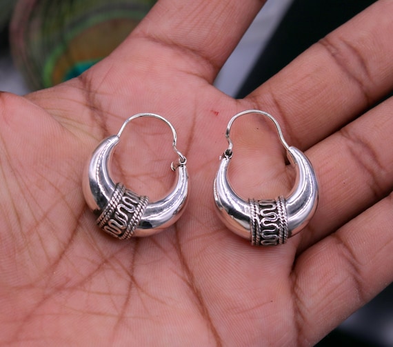 Sterling Silver Tribal Rajastani Hoop Earrings Sterling Silver Tribal Rajastani Hoop Earrings