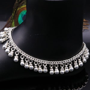Vintage  antique style sterling silver handmade solid chain ankle bracelet with amazing noisy jingle bells belly genuine jewelry ank12