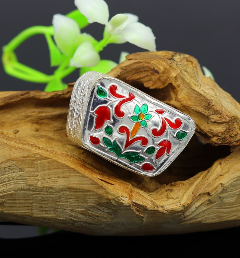 Enamel floral work 925 solid silver utensils trinket box silver utensils jewelry box container box vessels bridal gift stb60 casket box